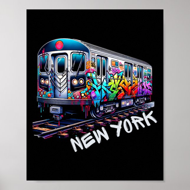Poster New York Train Graffiti Style, Nyc Subway Car Retr (Frente)