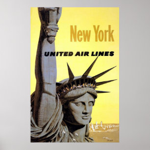 Poster New York United Air Lines Estátua Da Liberdade