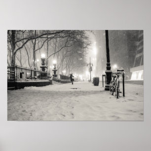 Pôster New York Winter - Snowy Night - Bryant Park