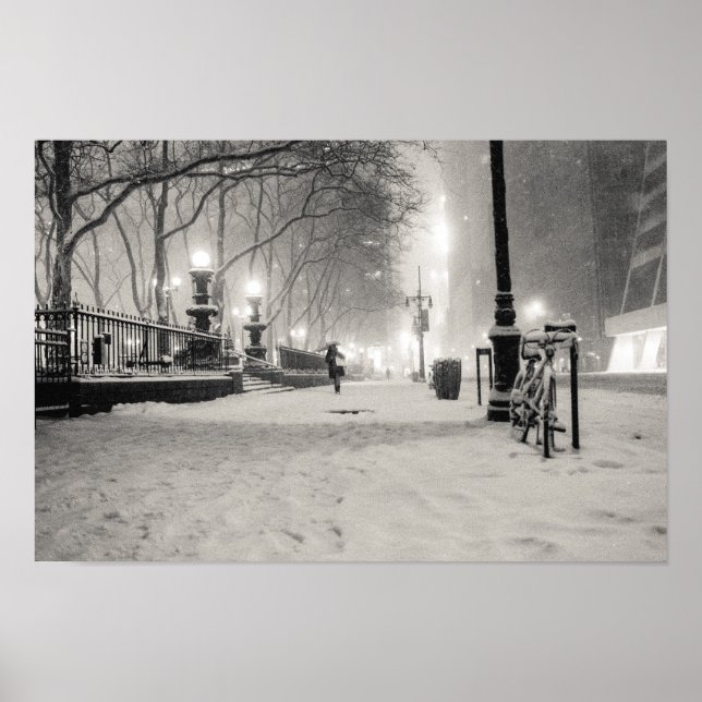 Pôster New York Winter - Snowy Night - Bryant Park (Frente)