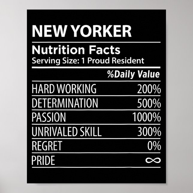 Poster New Yorker Nutrition Facts Funny New York Pride  (Frente)