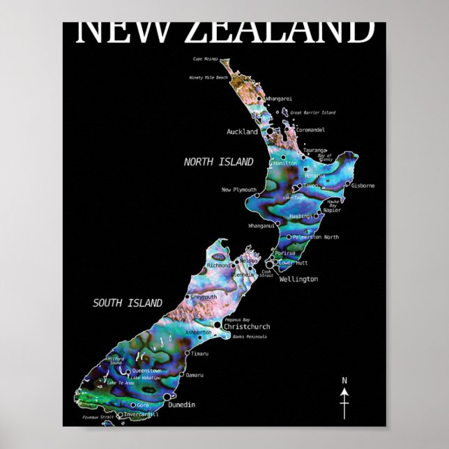 Poster New Zealand Kiwi Detailed Map  (Frente)