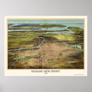 Poster Newark, mapa panorâmico de NJ - 1916