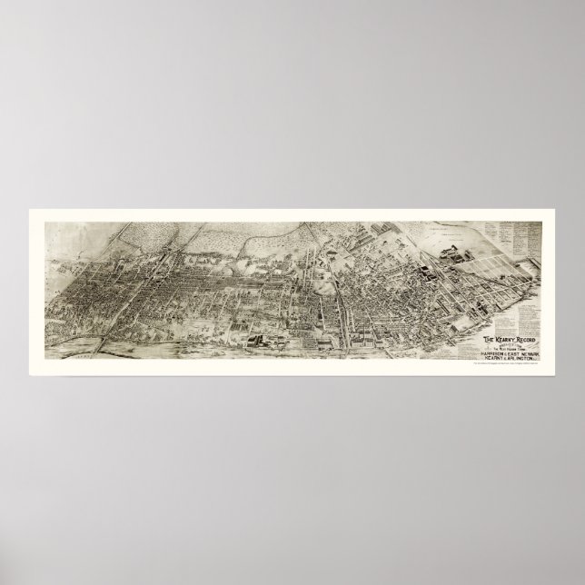 Pôster Newark, Mapa Panorâmico do NJ - 1907 (Frente)
