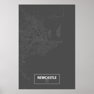 Pôster Newcastle, Austrália (branca no preto)