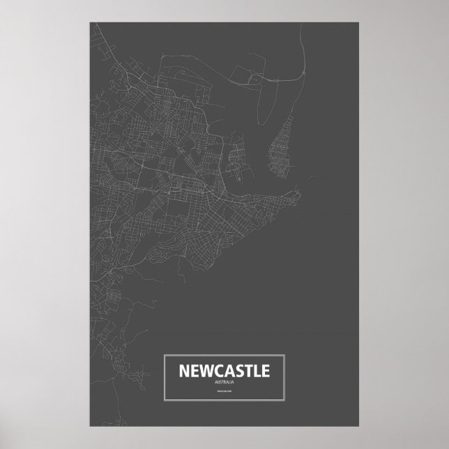 Pôster Newcastle, Austrália (branco no preto) (Frente)