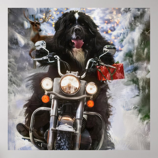 Poster Newland Dog Riding Motorcycle Christmas (Frente)