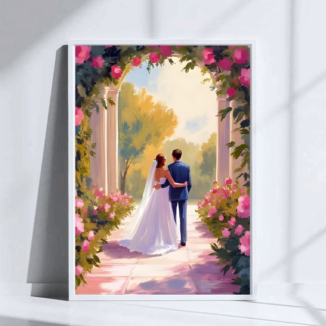 Poster Newlyweds Bride & Groom Wedding Painting (Criador carregado)
