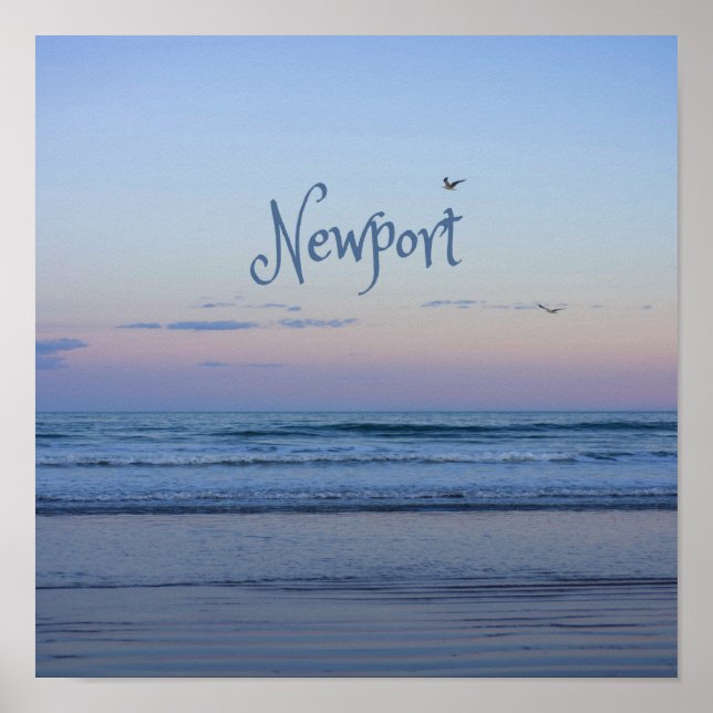 Poster Newport Beach California Ocean Sunrise Blue (Frente)