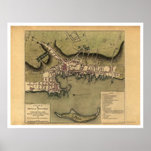 Pôster Newport, mapa da cidade de RI - 1777