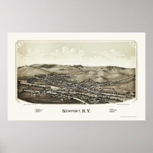 Poster Newport, mapa panorâmico de NY - 1890