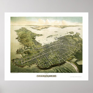 Pôster Newport, mapa panorâmico de RI - 1878