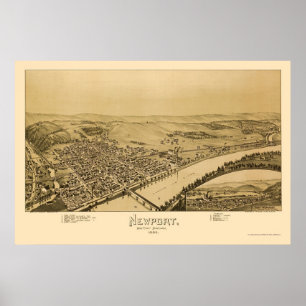 Pôster Newport, mapa panorâmico do PA - 1895