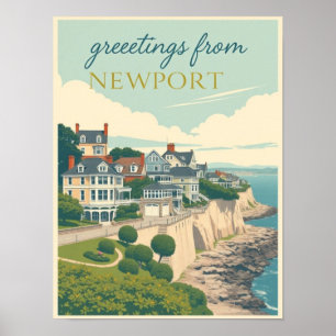 Poster Newport, Rhode Island Mansões do Cliff Walk Vintag