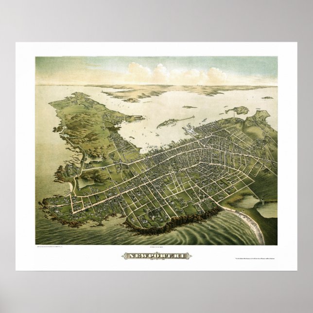 Pôster Newport, RI Panorâmica Map - 1878 (Frente)