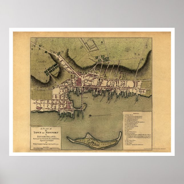 Pôster Newport, RI Town Map - 1777 (Frente)