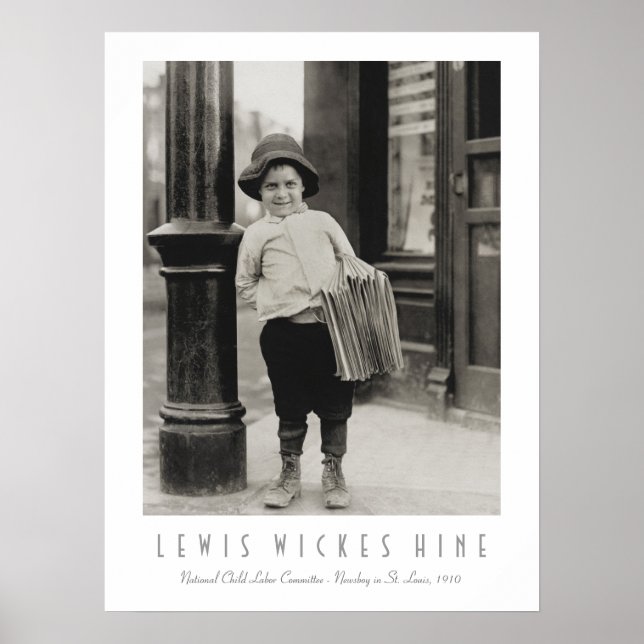 Poster Newsboy na Rua. Louis, por Lewis Wickes Hine (Frente)
