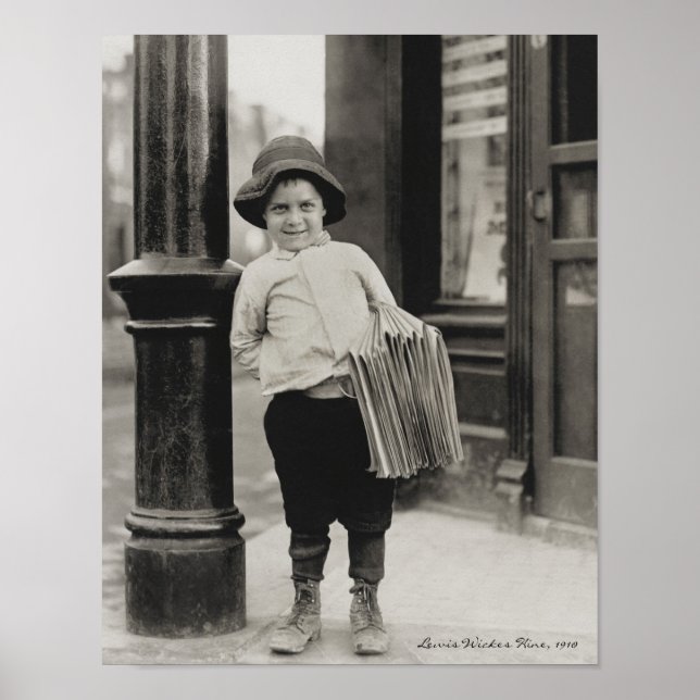 Poster Newsboy na Rua Louis, por Lewis Wickes Hine, 1910 (Frente)