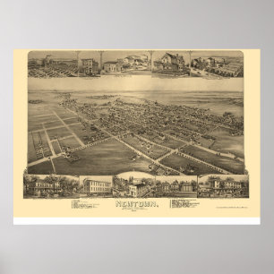 Poster Newtown, mapa panorâmico do PA - 1893