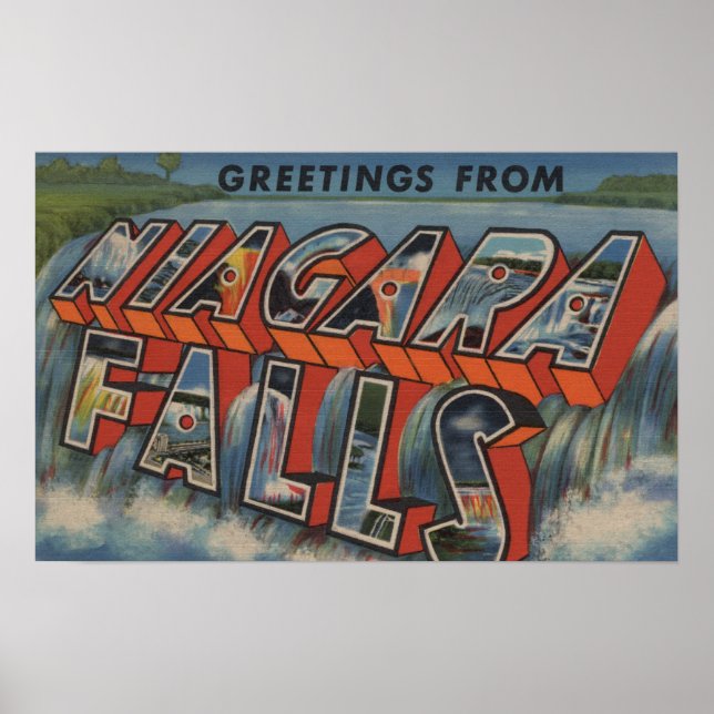 Poster Niagara Falls, Nova Iorque - Cenas com Letras Gran (Frente)