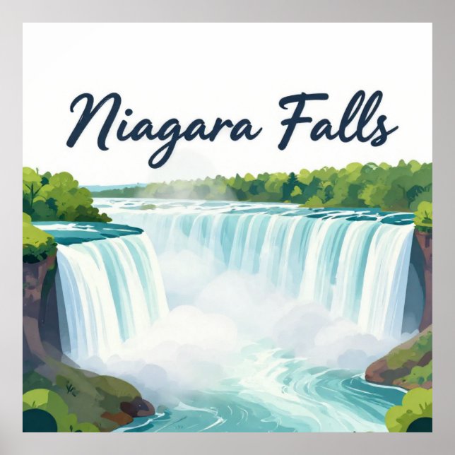 Poster Niagara Falls Painterly Landscape Illustration (Frente)