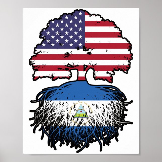 Poster Nicarágua, Nicarágua, EUA, Bandeira de Raízes de Á (Frente)