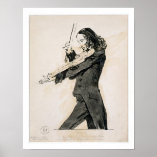 Pôster Niccolo Paganini (1782-1840) que joga o violino, 1