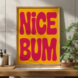 Poster NICE BUM Funny Bathroom Humor Retro Minimalist 