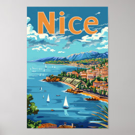 Poster Nice França Vintage Retro Viagem Illustração