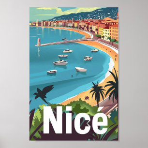 Poster Nice França Vintage Retro Viagem Illustração