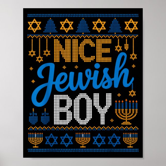 Poster Nice Jewish Boy Hanukkah Menorah Dreidel Ugly Swea (Frente)