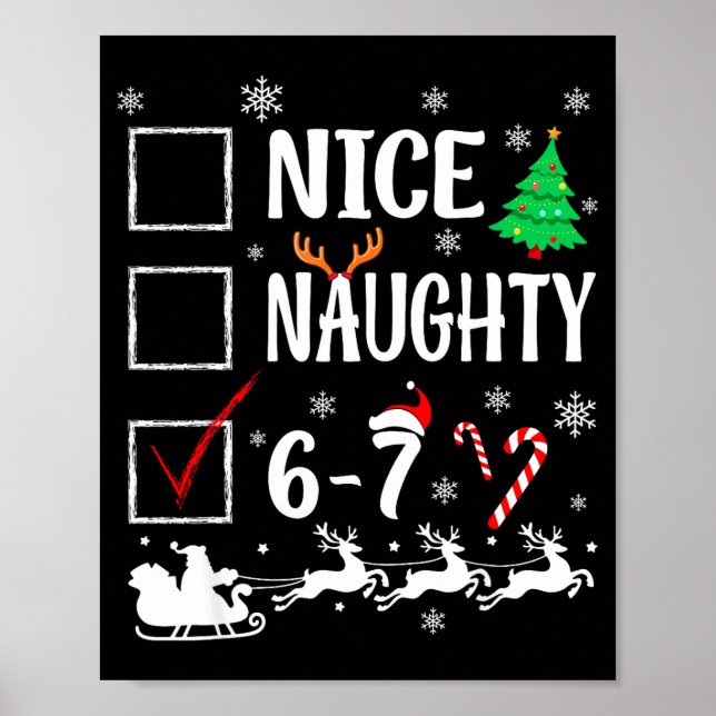 Poster Nice Naughty 67 Funny Christmas Brainrot Six Seven (Frente)