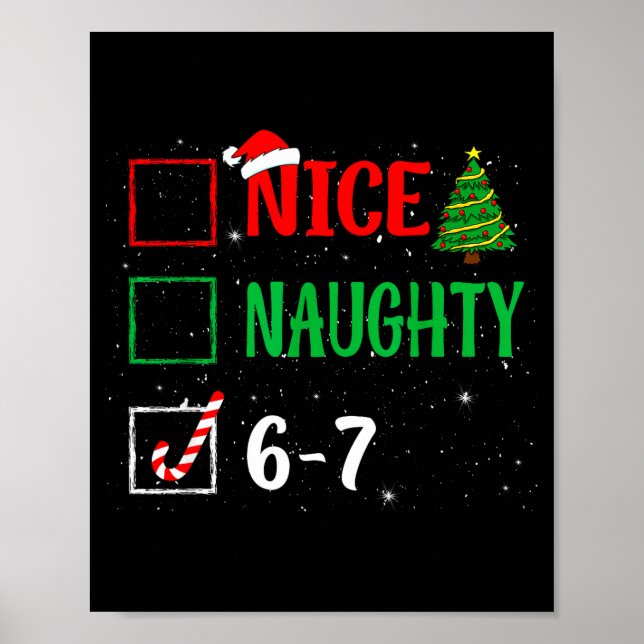 Poster Nice Naughty 67 Funny Christmas Brainrot Six Seven (Frente)