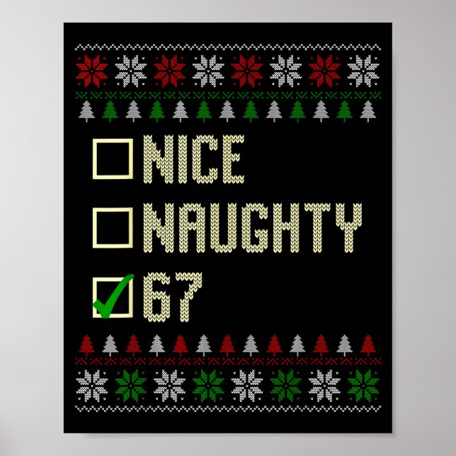Poster Nice Naughty 67 Funny Ugly Sweater Slang Brainrot  (Frente)