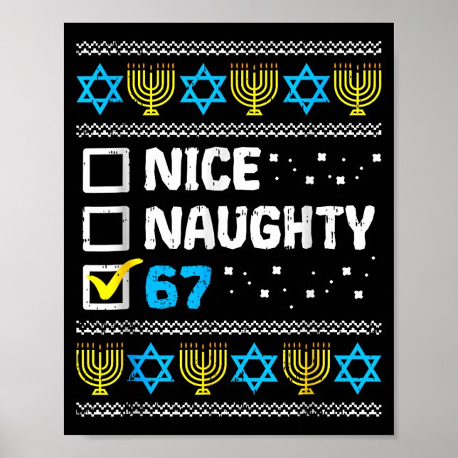 Poster Nice Naughty 67 Six Seven Ugly Hanukkah Sweater Ch (Frente)