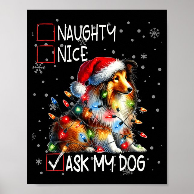 Poster Nice Naughty Ask My Dog Christmas List Xmas  (Frente)