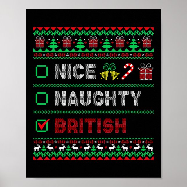 Poster Nice Naughty British Christmas Checklist England  (Frente)
