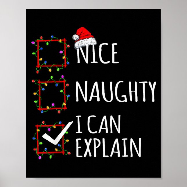Poster Nice Naughty I Can Explain Christmas List Santa Cl (Frente)
