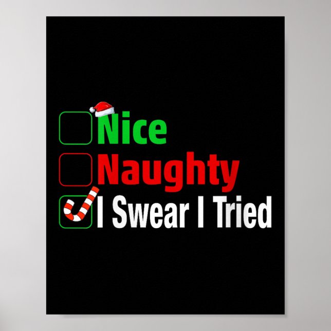 Poster Nice Naughty I Swear I Tried Funny Christmas V-nec (Frente)