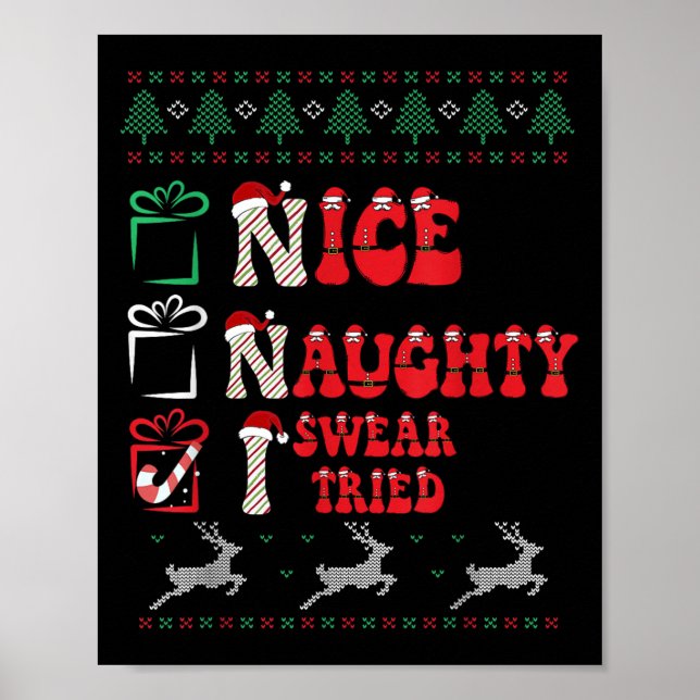 Poster Nice Naughty I Swear I Tried List Xmas Lover Chris (Frente)