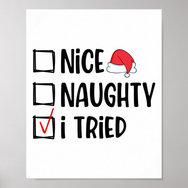 Poster Nice Naughty I Tried Christmas List Funny Xmas  (Frente)