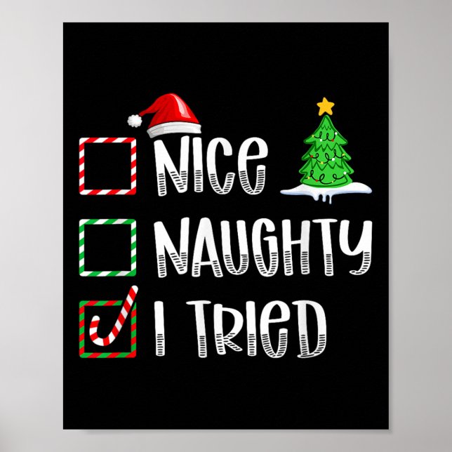 Poster Nice Naughty I Tried Christmas List Funny Xmas  (Frente)