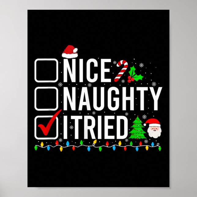 Poster Nice Naughty I Tried Family Xmas Pajama Funny Chri (Frente)