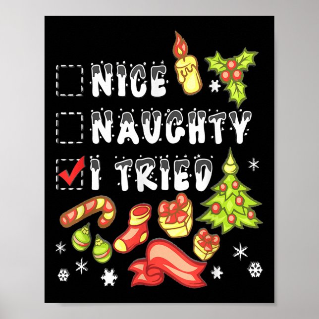 Poster Nice Naughty I Tried Funny Candy Christmas Pajama  (Frente)