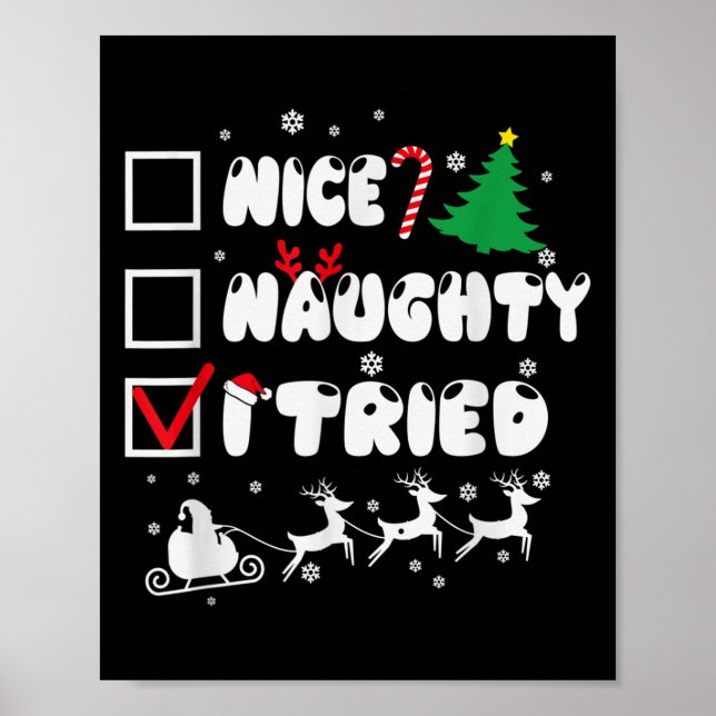 Poster Nice Naughty I Tried Funny Christmas 2022  (Frente)