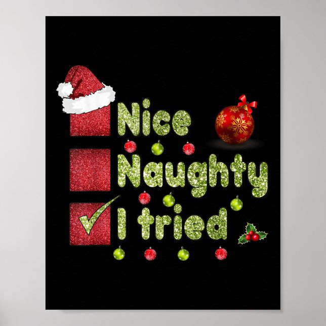 Poster Nice Naughty I Tried Funny Christmas Family Matchi (Frente)