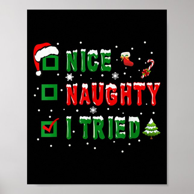 Poster Nice Naughty I Tried Funny Christmas Family Matchi (Frente)
