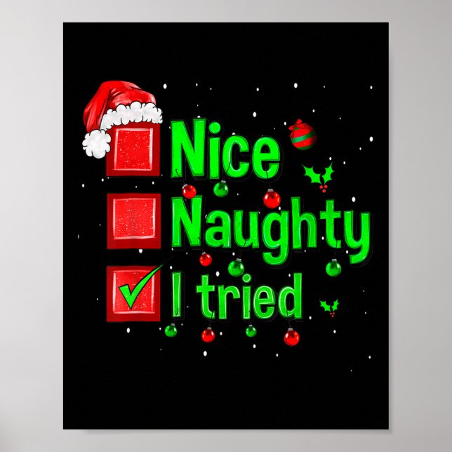 Poster Nice Naughty I Tried Funny Christmas Family Matchi (Frente)