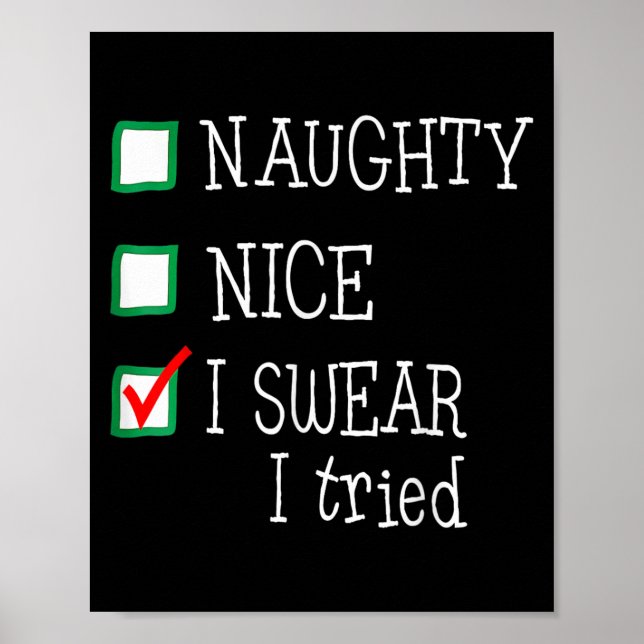 Poster Nice Naughty I Tried Funny Christmas Family Pajama (Frente)