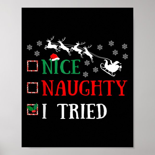 Poster Nice Naughty I Tried Funny Christmas Joke  (Frente)